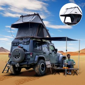 Roll over image to zoom in Adventurer Plus Rooftop Tent Hardshell with Side Awning, Air Conditioner Outlet with Bracket, &Replaceable Rain Flies (Color: BLACK GRAY)